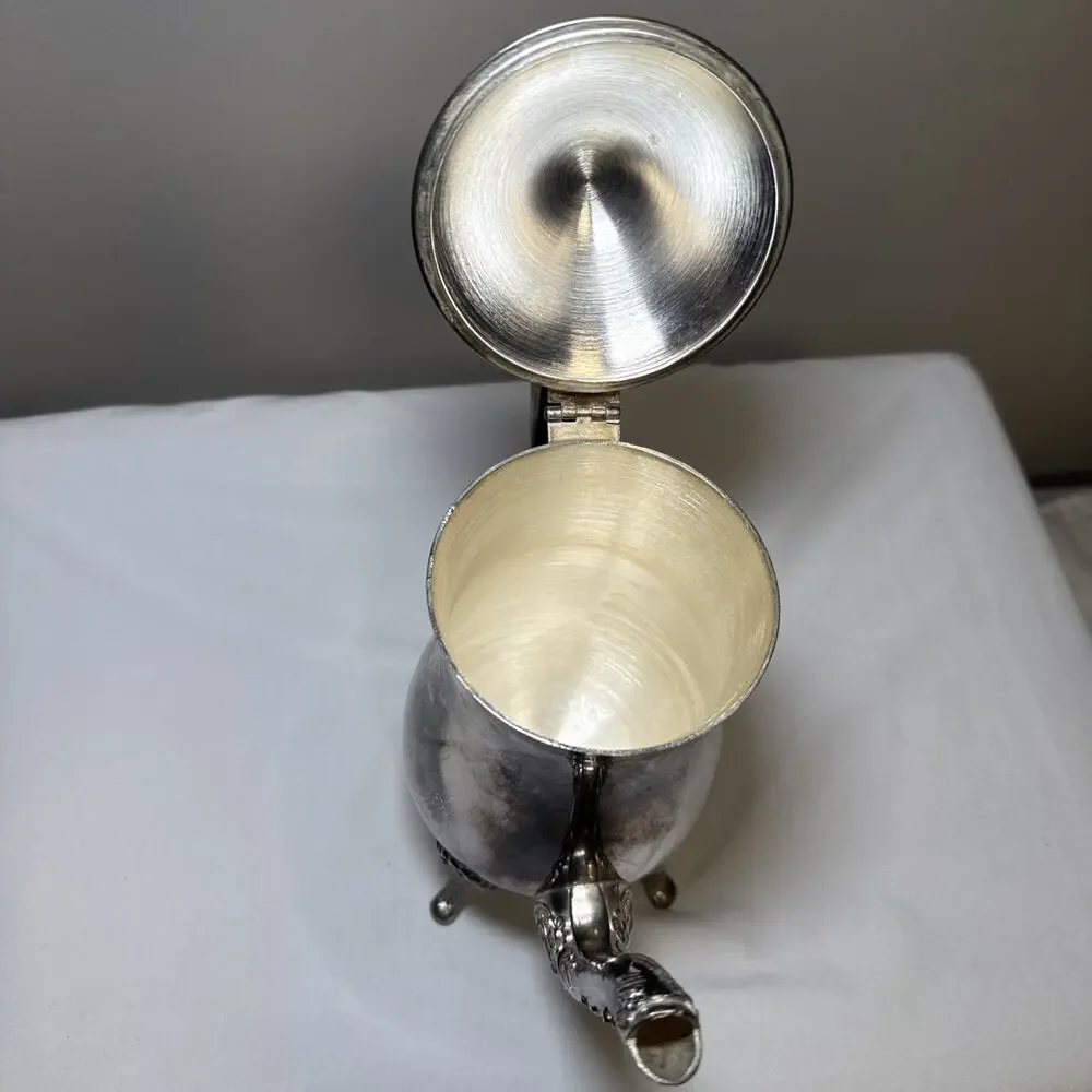 Antique Edwardian Silver On Copper Coffee Pot Gold Wash Interior Hinged Lid